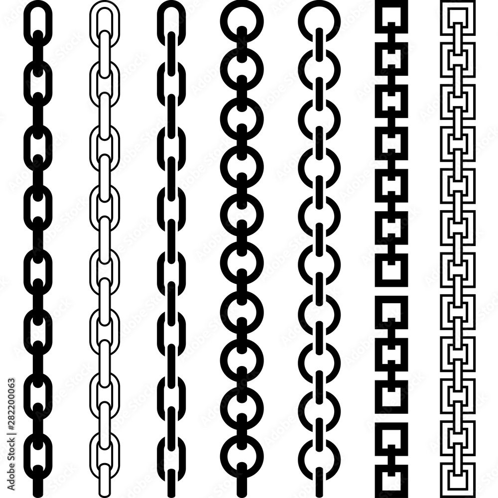 Vector illustration of chain pattern set of braided ropes in black and white color - obrazy, fototapety, plakaty 
