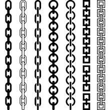 Vector Illustration Of Chain Pattern Set Of Braided Ropes In Black And White Color