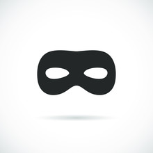 Black Mask Vector Icon. Simple Robber Silhouette Isolated On White Background
