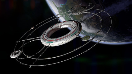 Canvas Print - space station in orbit of planet earth