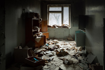 Abandoned messy room in old building