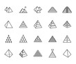 Pyramid flat line icon set. Egyptian monument, abstract process infographic, ponzi scheme, network marketing, leader concept vector illustrations, outline signs. Pixel perfect 64x64. Editable Strokes