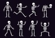 Halloween cartoon skeleton in different positions. Running skeleton with outstretched arms. Vector illustration.