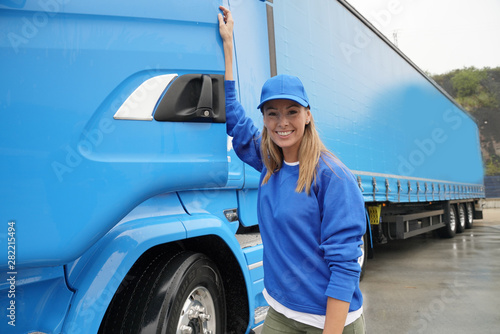 smiling truck driver woman