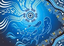 Aboriginal Dot Art Vector Background. River Concept