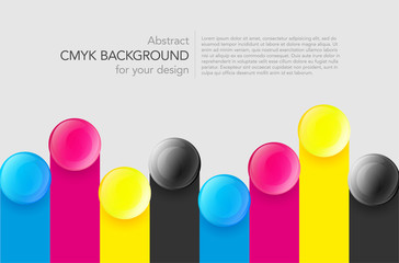 Wall Mural - abstract cmyk background with stripes and glossy buttons