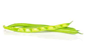 Wall Mural - Group of one whole one half of fresh green bean isolated on white background