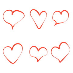 Beautiful red set hearts isolated on the white background