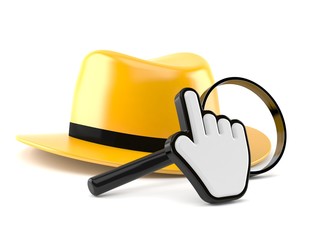 Wall Mural - Detective hat and magnifying glass with web cursor