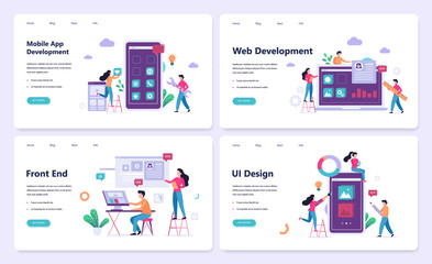 Sticker - mobile app and web development banner concept set