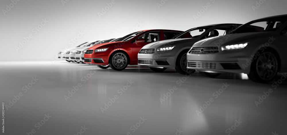 Compact cars fleet in the studio garage