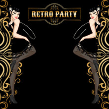Retro Party Card, Woman Dressed In 1920s Style Dancing, Flapper Girl, Twenties, Vector Illustration