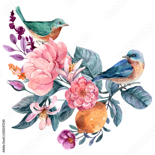 floral illustration, Leaf and buds. Botanic composition for design. branch of...