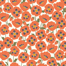 Seamless Pattern Of Abstract Orange Poppies On A Cream Background.
