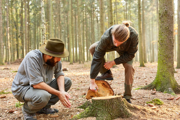 Wall Mural - Man training to the forester in the forest