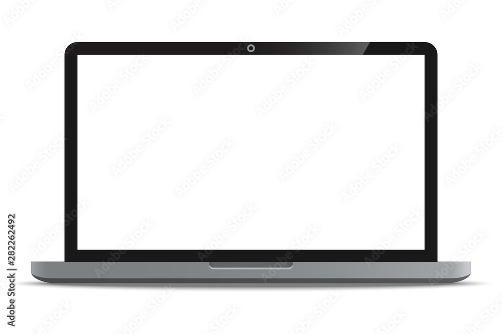 Laptop computer with blank white screen realistic icon for mockup user ...