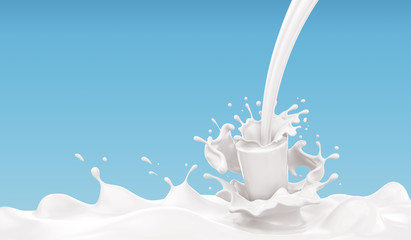 Wall Mural - white milk or yogurt splash abstract background, 3d rendering Include clipping path.