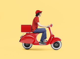 Wall Mural - Delivery man with scooter background concept.