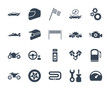 Solid or glyph design icon set of racing video game and esport concept.