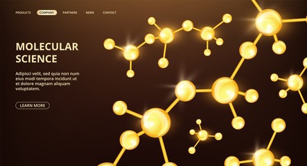 Wall Mural - molecular science landing page. vector oil compound molecules web page. scientific research cosmetol
