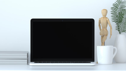 Office equipment mock up element notebook is on the table in front white wall ,objects 3d rendering for graphic design