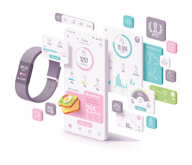 Wall Mural - Vector fitness and diet app concept