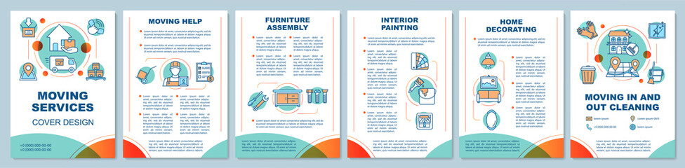 Moving services brochure template layout. Furniture assembly. Flyer, booklet, leaflet print design with linear illustrations. Vector page layouts for magazines, annual reports, advertising posters