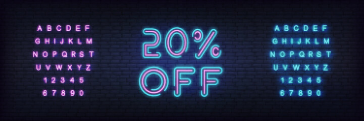 Wall Mural - Sale neon template. Neon sale discount offer template