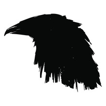 Silhouette Of Black Raven Crow Profile Head. Tattoo Vector Illustration.