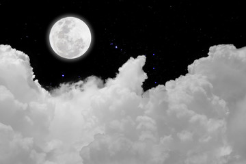 Wall Mural - full moon with starry and clouds background. romantic night.