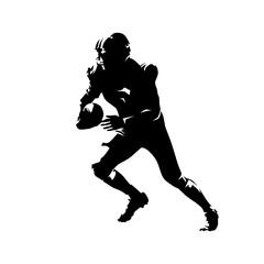 Wall Mural - American football player running with ball, abstract ink drawing illustration. Isolated vector silhouette