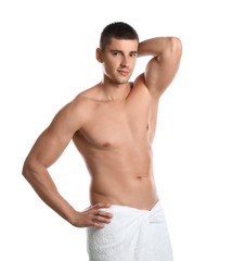 Poster - Young man with slim body on white background