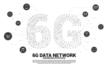 Wall Mural - Vector 6G dot connect line circuit board style mobile phone icon. Concept for data transfer of mobile data network.