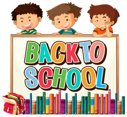 Wall Mural - back to school template with boys