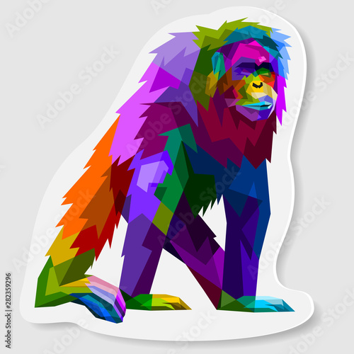 Cuadros en Lienzo sticker of colorful orangutan on pop art