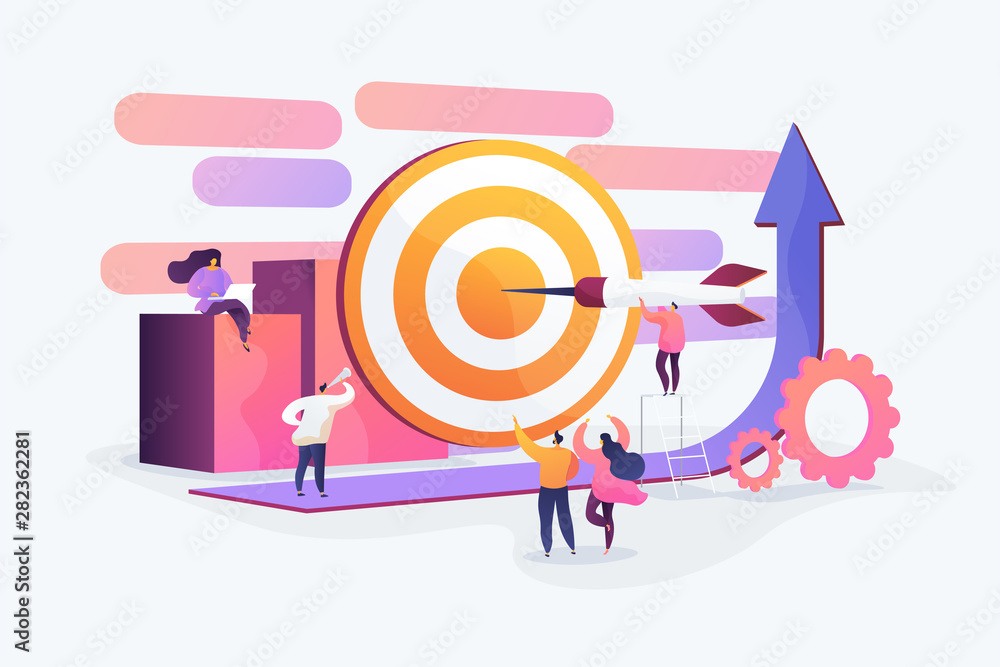 Aim achievement, motivation and success. Career development strategy. Goals and objectives, business grow, business plan, goal setting concept. Vector isolated concept creative illustration - obrazy, fototapety, plakaty 