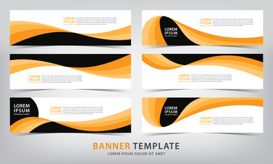 set of six abstract orange web banner templates, vector illustration