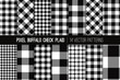 Black and White Buffalo Check Plaid Vector Pixel Patterns. Flannel Shirt Textile Prints Variety Pack. Trendy Fashion Check Textures. Hipster Style Backgrounds. Repeating Pattern Tile Swatches Included
