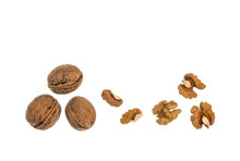 Whole Dry Walnuts With Kernels Isolated On White Background