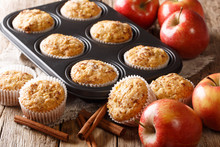 Sweet Dessert Apple Muffins With Cinnamon Close-up In A Baking Dish. Horizontal