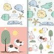 cute baby fish and dog seamless pattern,for fabrics, textiles, children's wear, wrapping paper,vector illustration