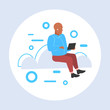 © mast3r - man downloading content from cloud african american guy using tablet pc online data synchronization database computing technology storage concept flat full length
