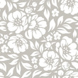Seamless vector floral wallpaper. Decorative vintage pattern in classic style with flowers and twigs.  Two tone ornament with white peony silhouette on gray background