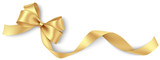 Fototapeta Tulipany - Decorative golden bow with long ribbon isolated on white background. Holiday decoration. Vector illustration