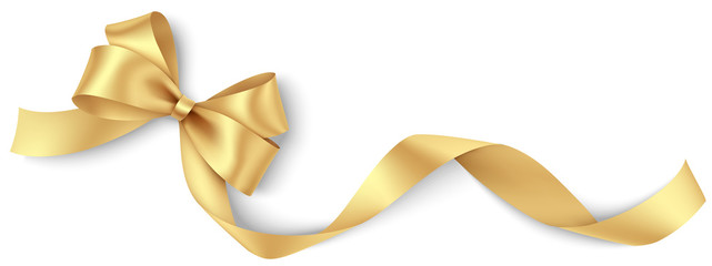 decorative golden bow with long ribbon isolated on white background. holiday decoration. vector illu