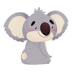 Cartoon cute humanized koala sitting. Vector illustration on white background.