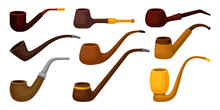 Set Of Traditional Smoking Pipes. Vector Illustration On White Background.