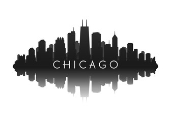 Poster - chicago skyline with city illustration silhouette with reflection