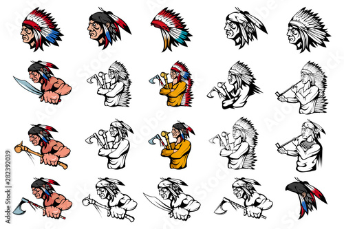 Fotografía Set of American Indian Chief in different poses