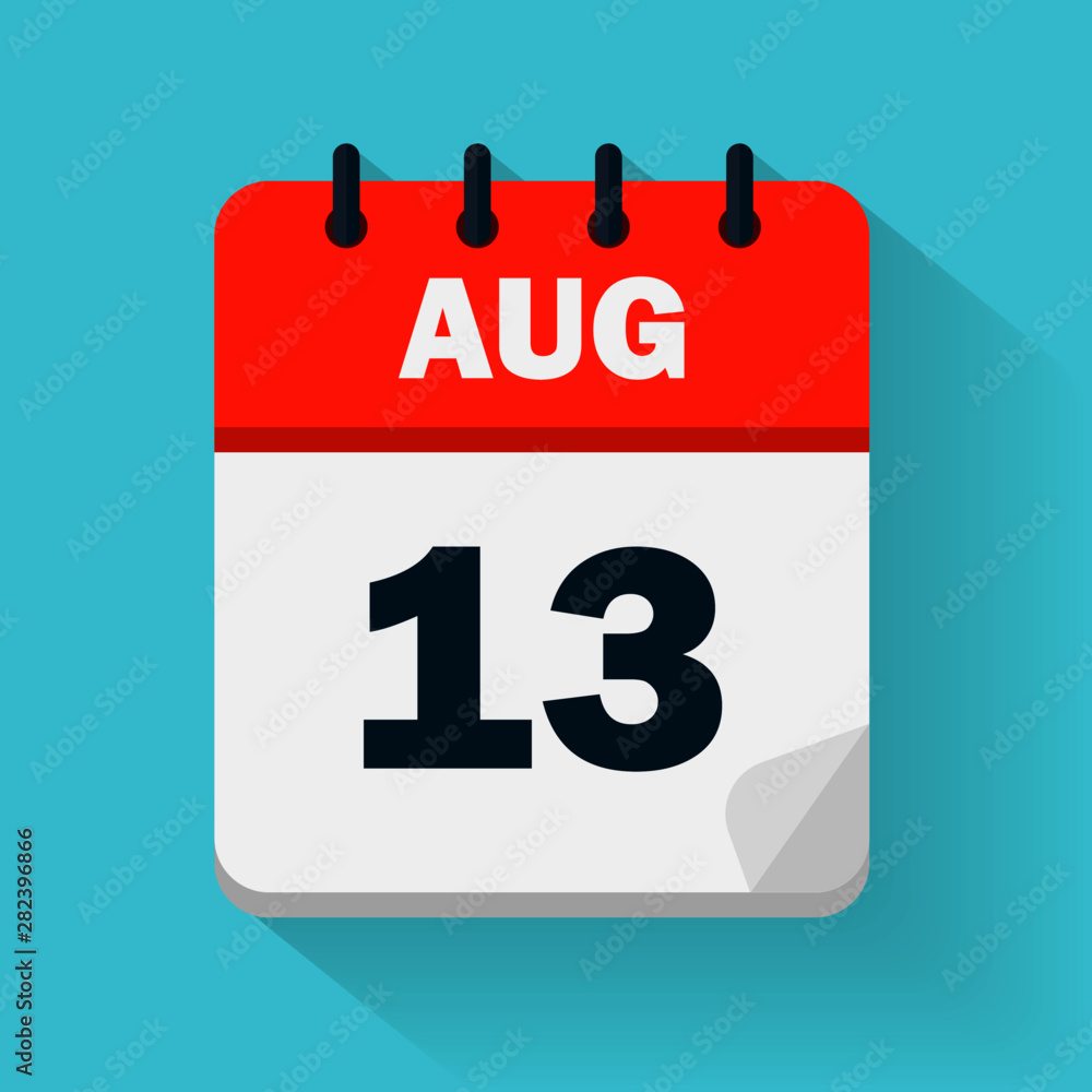 August 13th. Daily calendar icon in vector format. Date, time, day, month. Public holidays Stock Vector | Adobe Stock